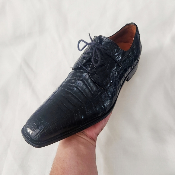 Calzoleria Toscana $1,395 Eduardo Genuine Crocodile Shoes Black SZ 44 Italy Made - Picture 7 of 16